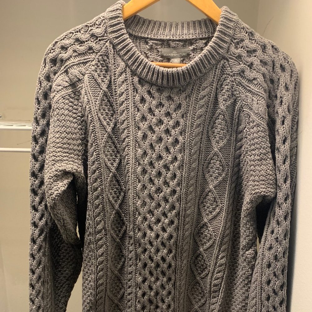 L.L. Bean Signature Fisherman Sweater M Grey